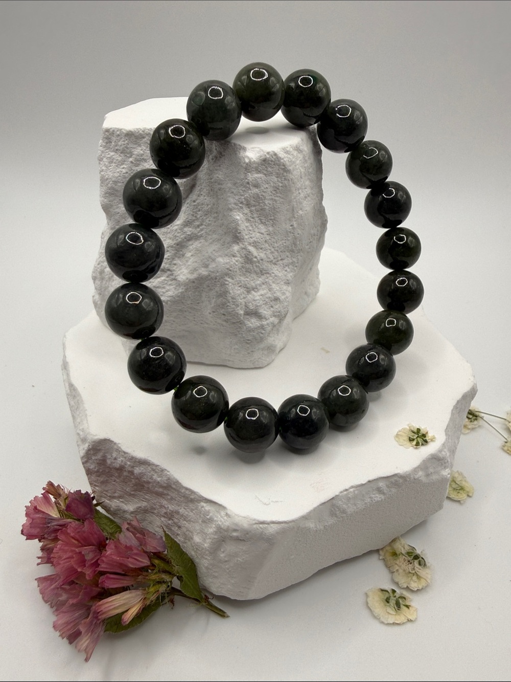 Dark Green Beaded Stretch Bracelet